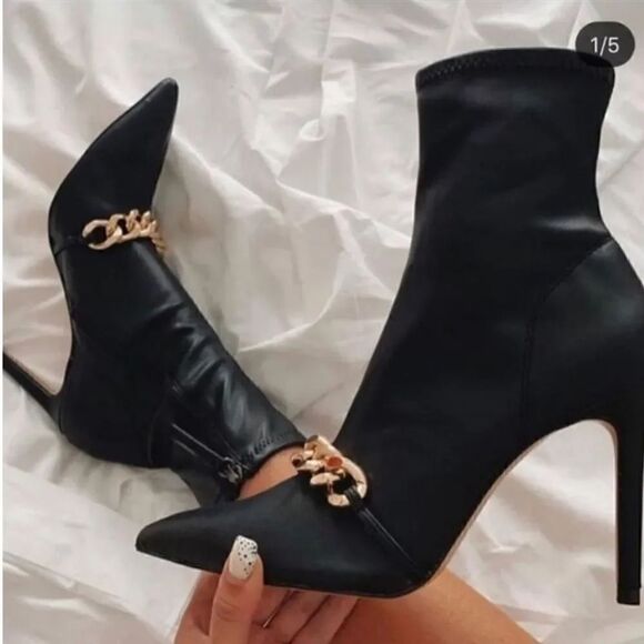 ZARA CHAIN HIGH HEEL ANKLE BOOTS - Picture 2 of 15